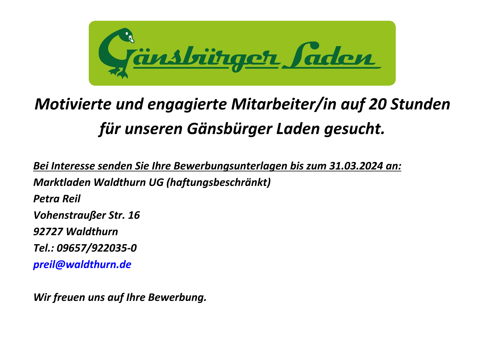 Mitarbeiter/in gesucht
